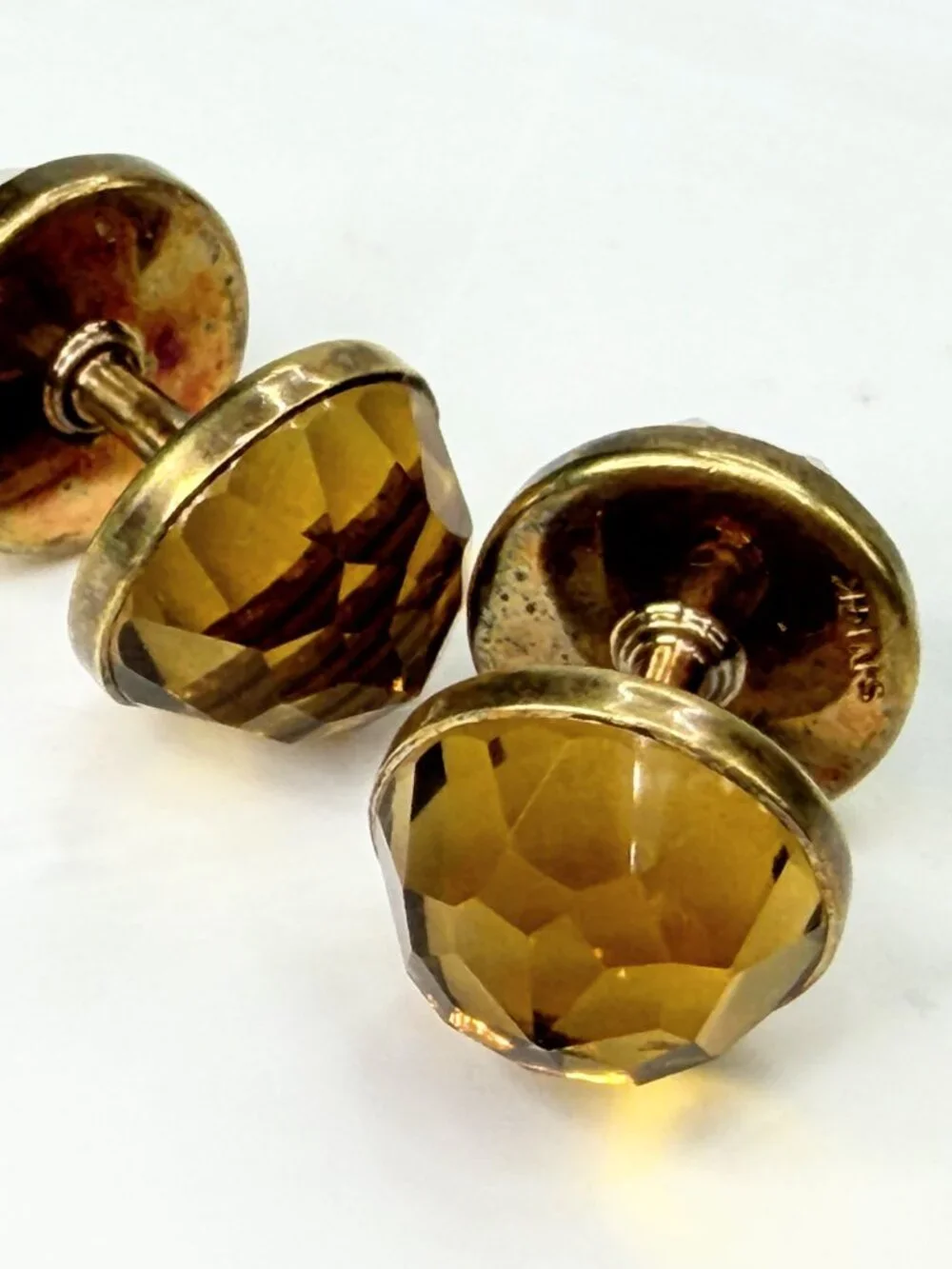 Antique Sansbury & Nellis 14K Gold Faceted Gemstone Cufflinks signed S-N SS492